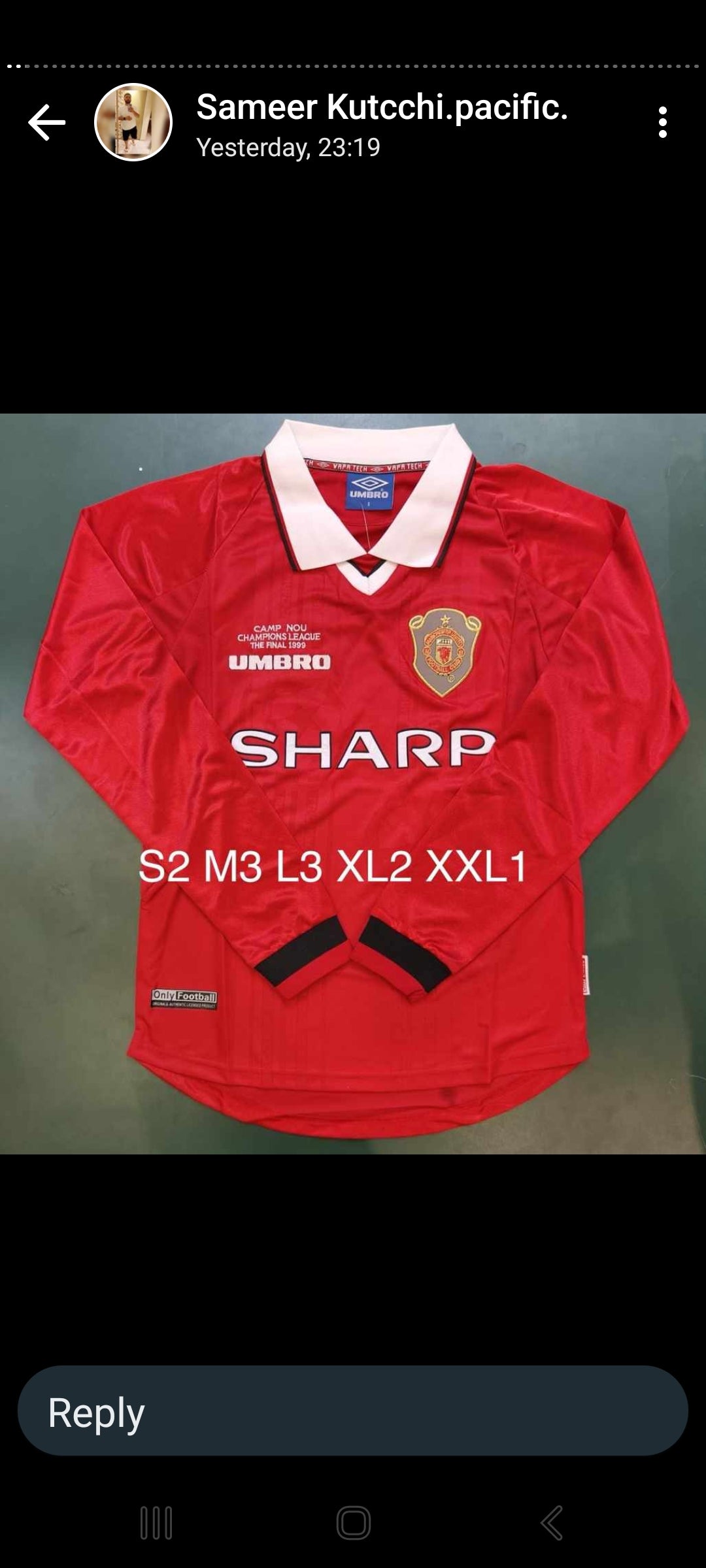 Retro Man Utd Home Full Sleeve Jersey UCL Final 1999