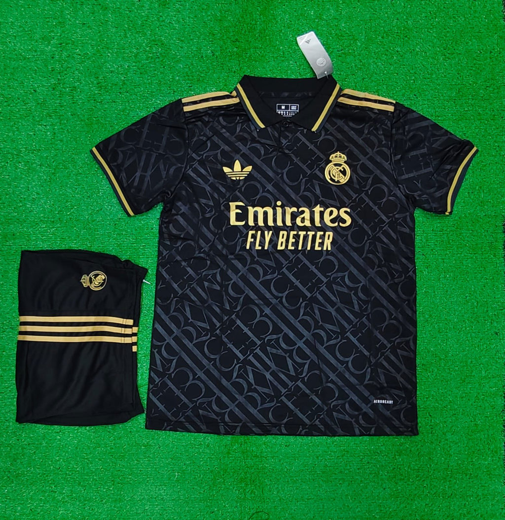 R Madrid pre match Black golden Jersey and Shorts 2025/26 [Premium Quality]