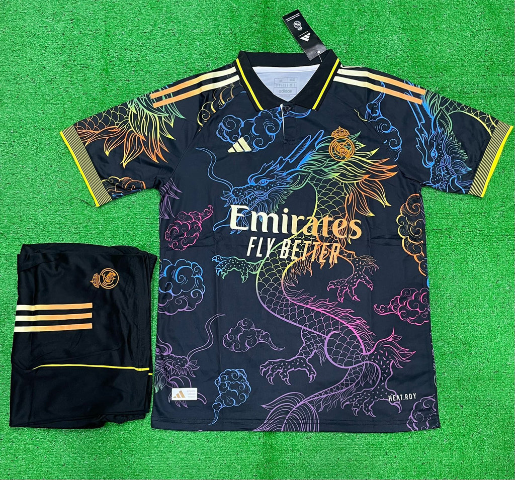 Real Madrid Special edition Black Multi color Dragon Jersey with Shorts 2024/25 [Premium Quality]